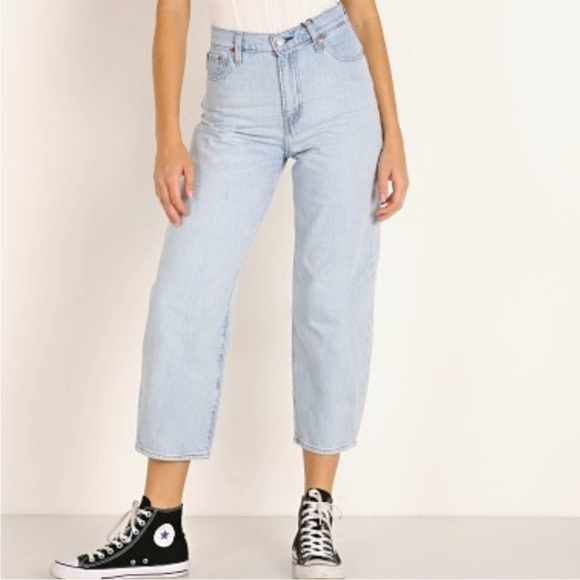 Levi's Premium Balloon Leg Jeans Light Wash Blue High Rise Waist Dad Jokes 24x26 - Picture 3 of 11